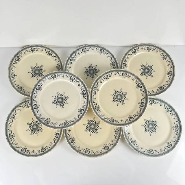 Set of 8 dessert plates in ironstone "Amiral", Creil & Montereau, green-blue, late 19th century.
