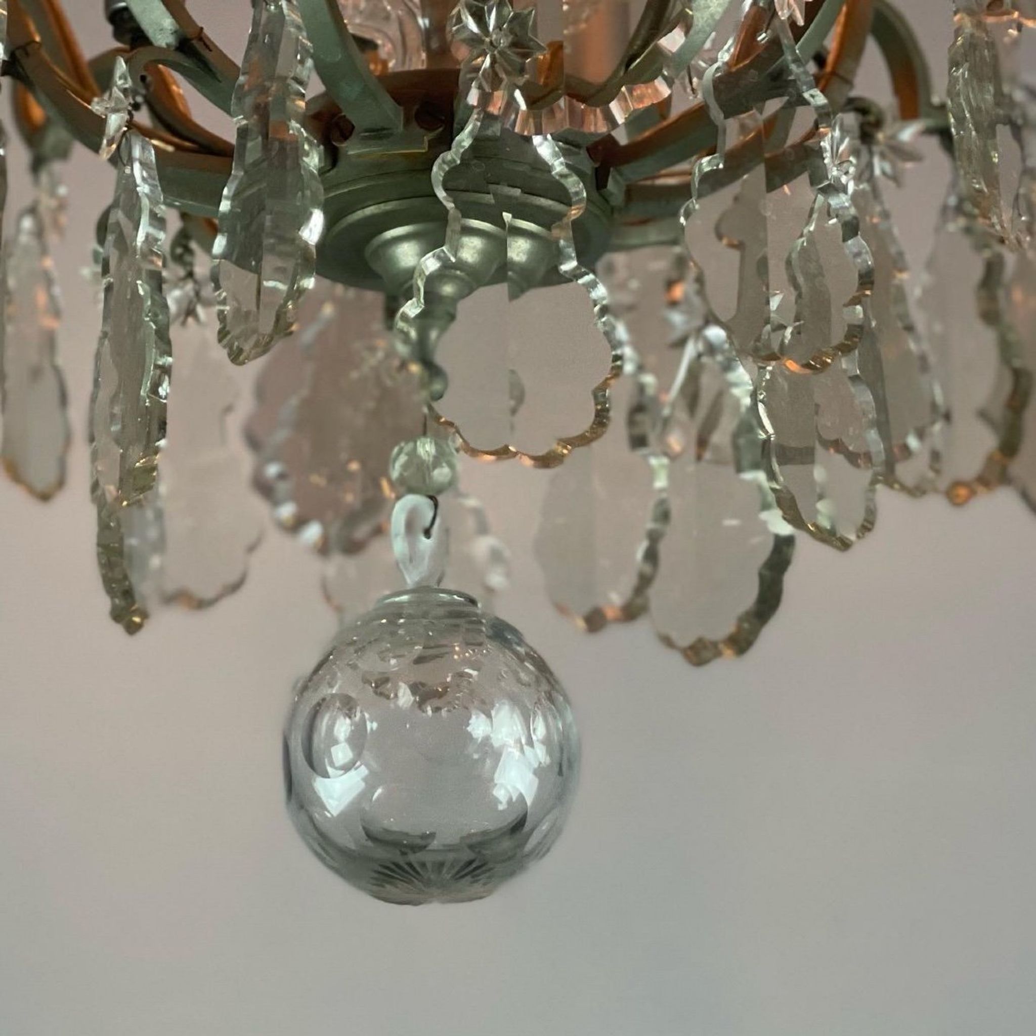 Silver bronze cage chandelier with crystal grapevines circa 1900