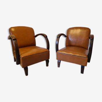 Pair of armchairs studio imitation leather brown 30s