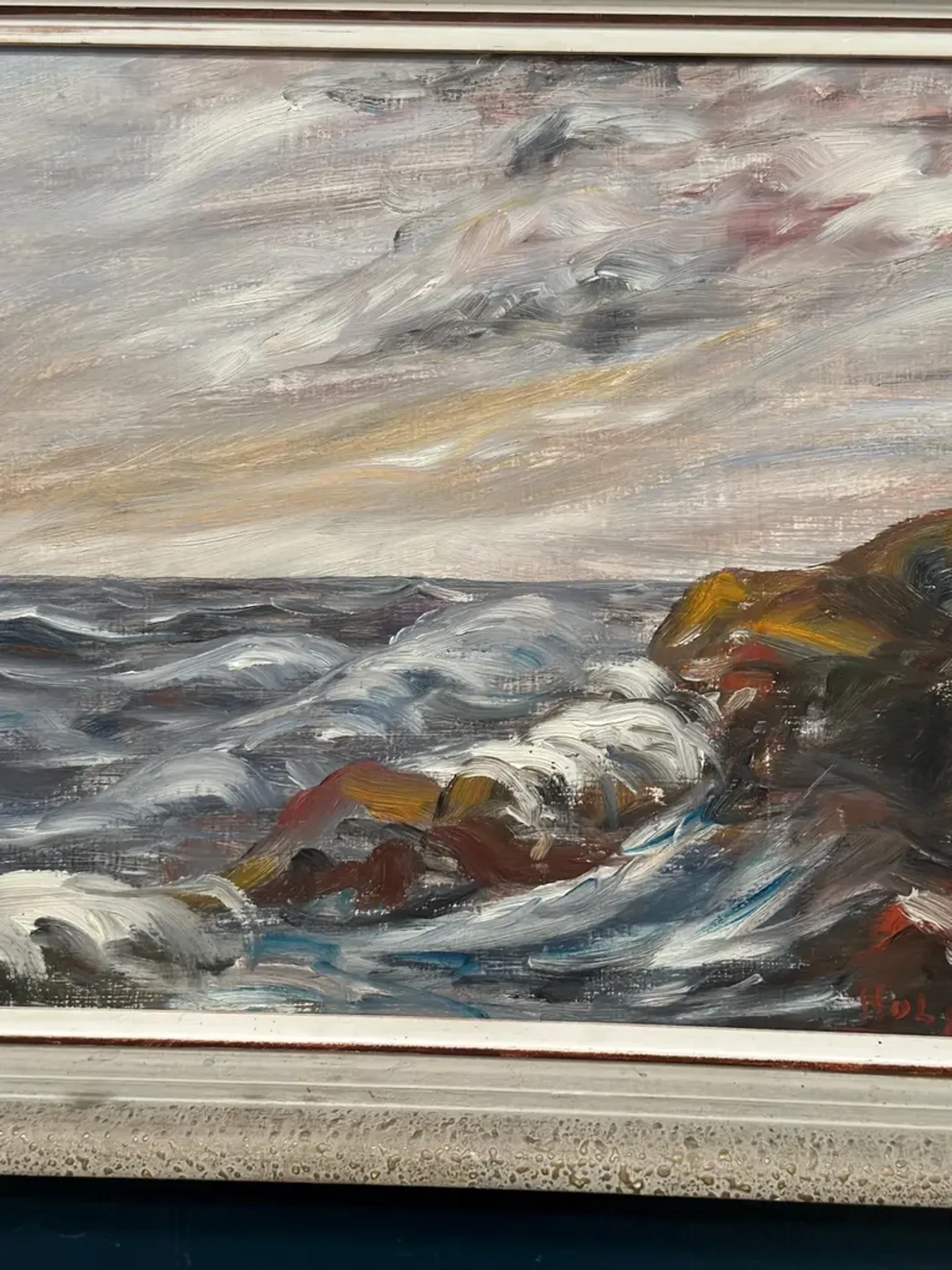 Oil on Canvas Original Swedish – 'Sea' by Holger Almquist – Signed – Vintage and Framed – 50 × 40 cm (19.7 in × 15.7 in)