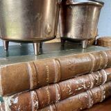 Duo of brass planters with handle