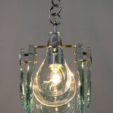 Mid-Century Modern Italian Chrome and Thick Glass Pendant by Veca, 1960s