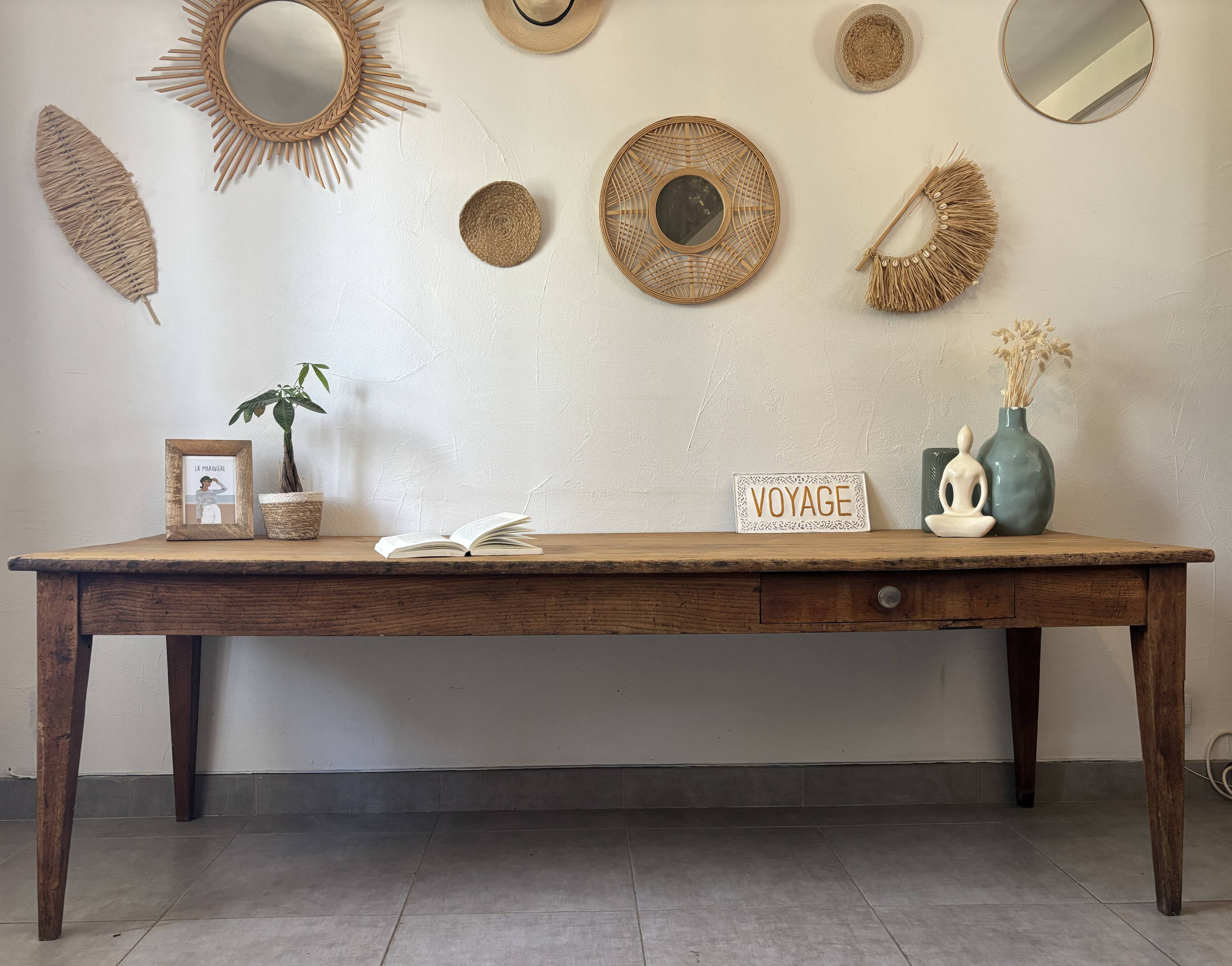 Authentic vintage farmhouse table from the 1950s in solid oak.
