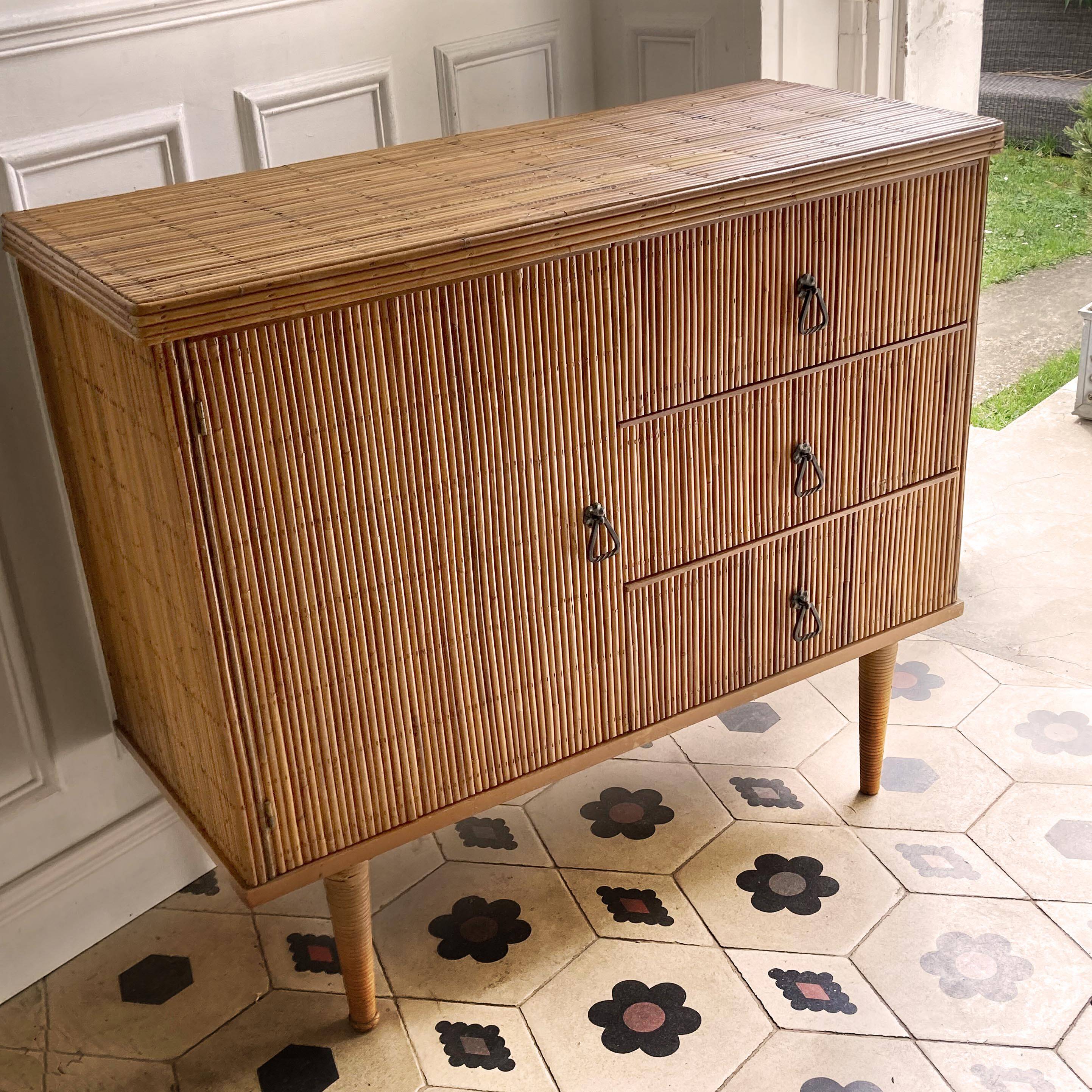 Split rattan chest of drawers from the 60s