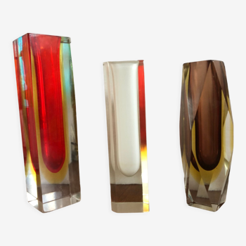 Lot de 3 vases en verre de murano Cireca 1960