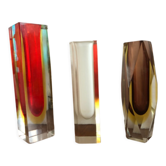 Lot de 3 vases en verre de murano Cireca 1960