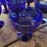 Vintage 70s-80s Stemmed Bowls in Cobalt Blue Glass