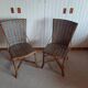 Vintage set of 2 garden woven rattan chairs - sky blue nets - 40