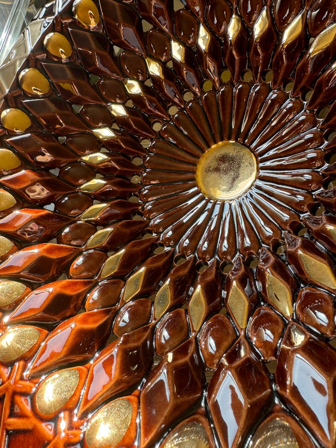 Large decorative openwork ceramic dish Vallauris 60s