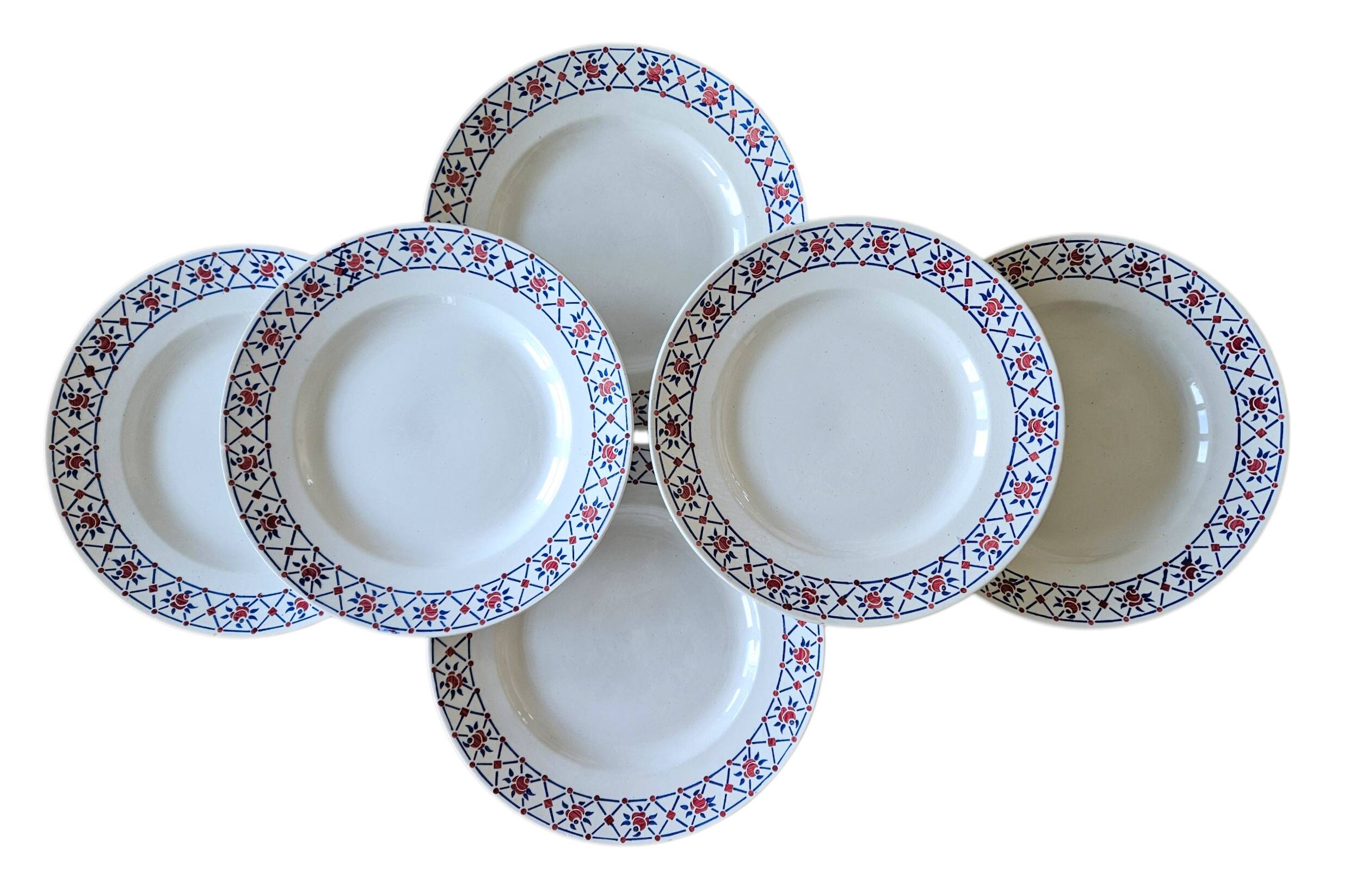 6 antique flat plates in Saint-Amand earthenware (Nord)