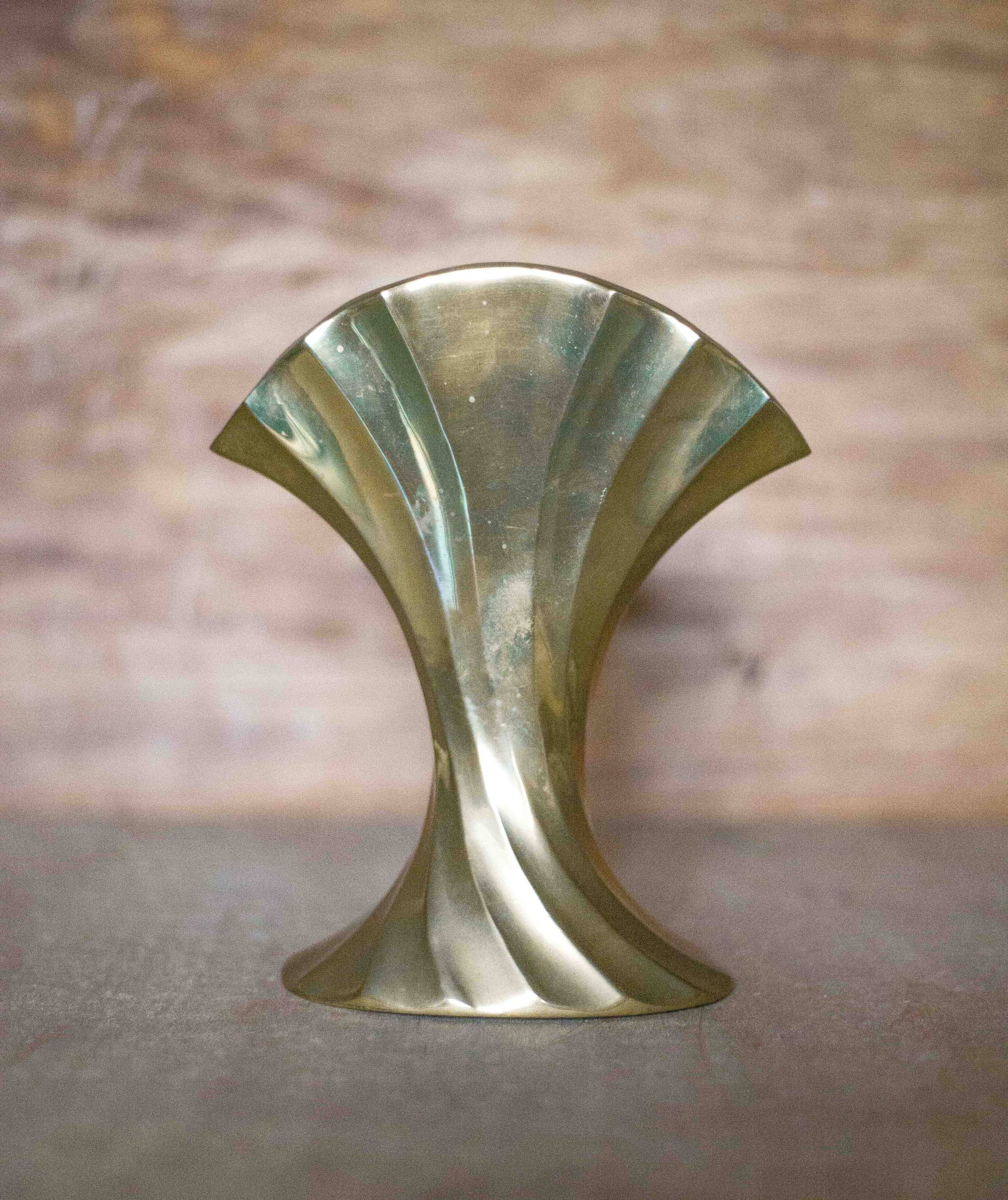 Vintage flared brass vase, sculptural vase, brutalist vase, fan vase, made in Germany