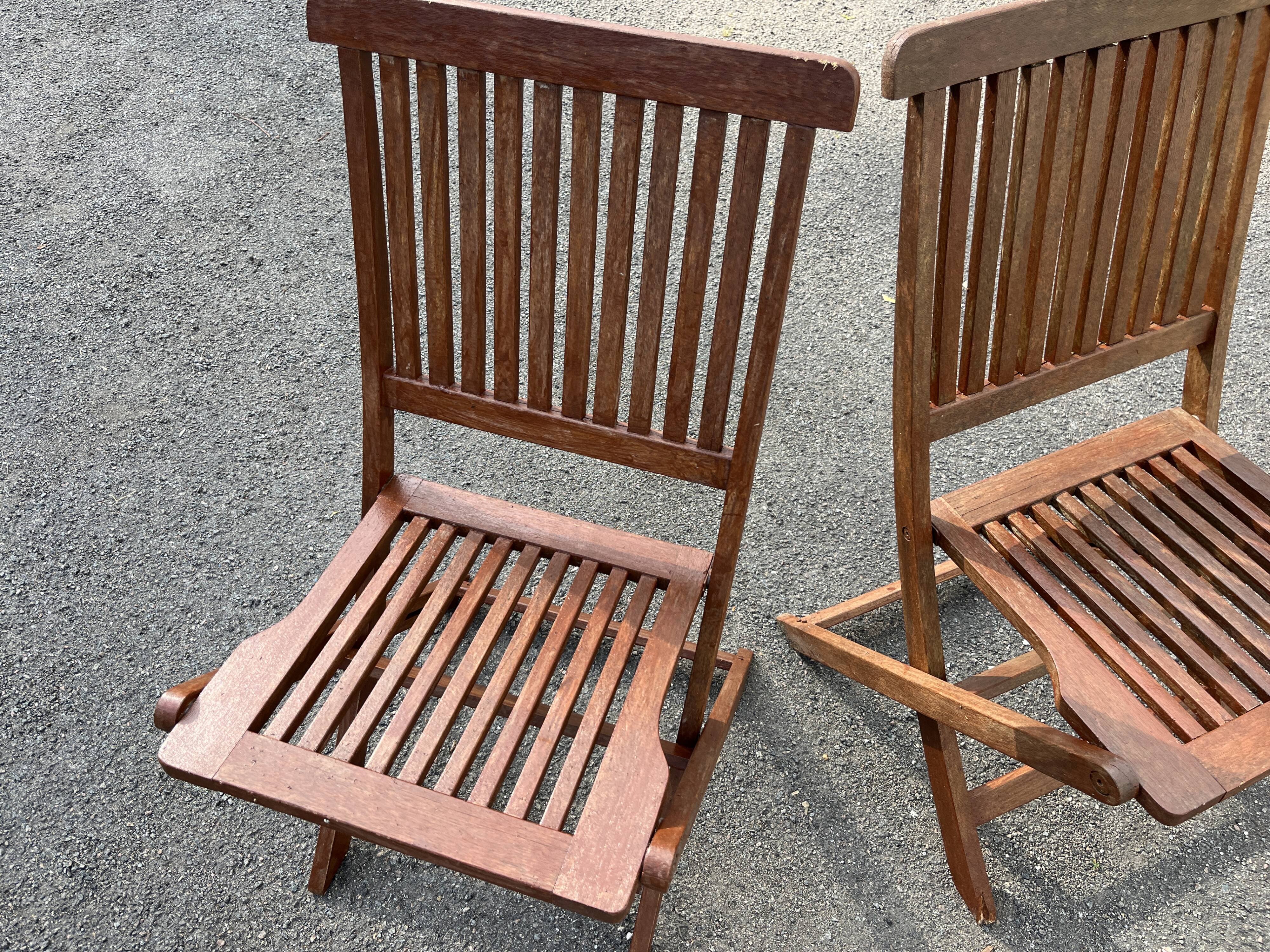 Set of 2 folding teak garden chairs
