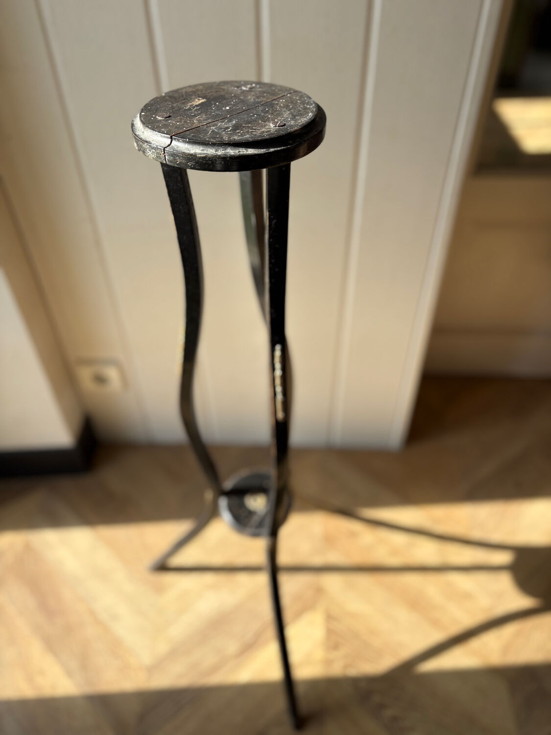 Napoleon III Empire period stool in blackened wood.