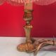 Pair of brass foot lamps, haloed but acceptable lampshades H 33 cm