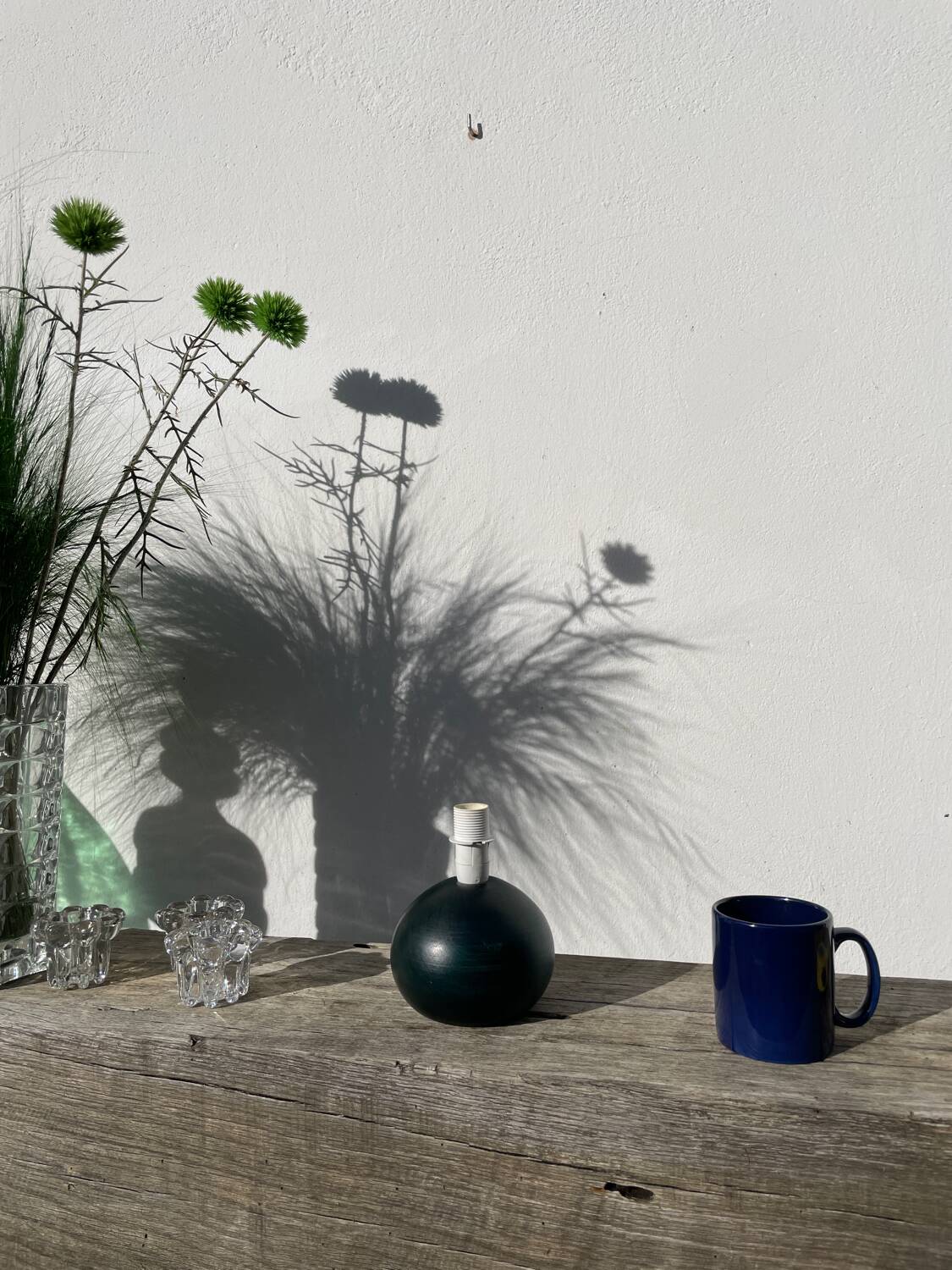 Wooden lamp base, ball-shaped, painted dark green, 1980