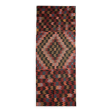 Zig-Zag Kilim Runner Rug, Vintage 1980s Wool Tribal Carpet 298 x 99 cm