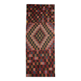 Zig-Zag Kilim Runner Rug, Vintage 1980s Wool Tribal Carpet 298 x 99 cm