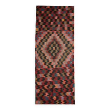 Zig-Zag Kilim Runner Rug, Vintage 1980s Wool Tribal Carpet 298 x 99 cm