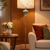 Vintage Floor Lamp in Brass and Turquoise Ceramic