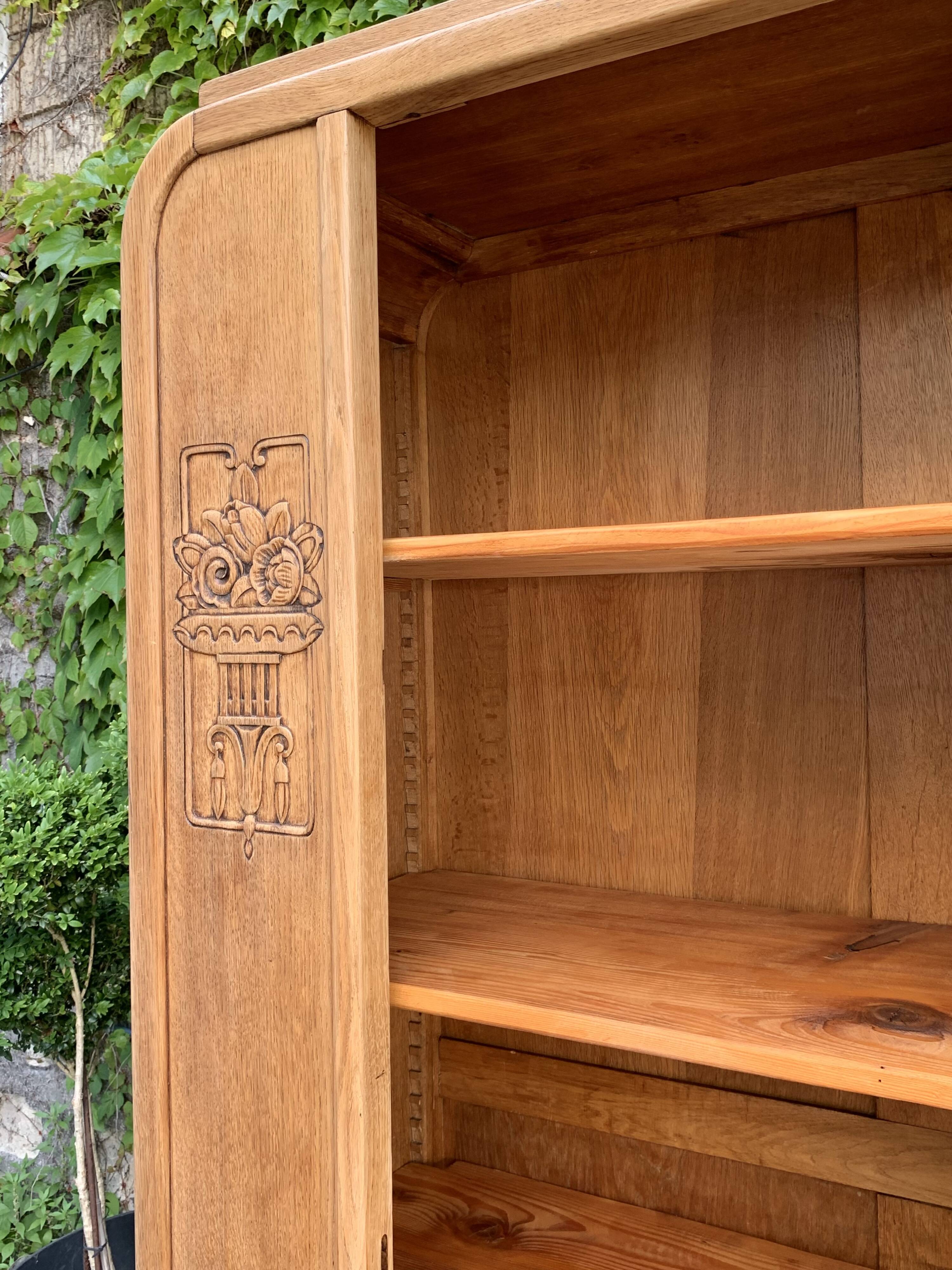 Armoire parisienne vitrée art déco bois brut 1930