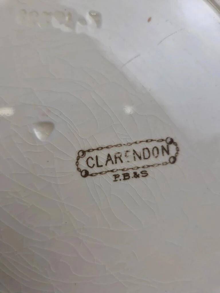 Antique English plate Clarendon P.b.&s – decoration of mauve birds & flowers – Oriental Ivory