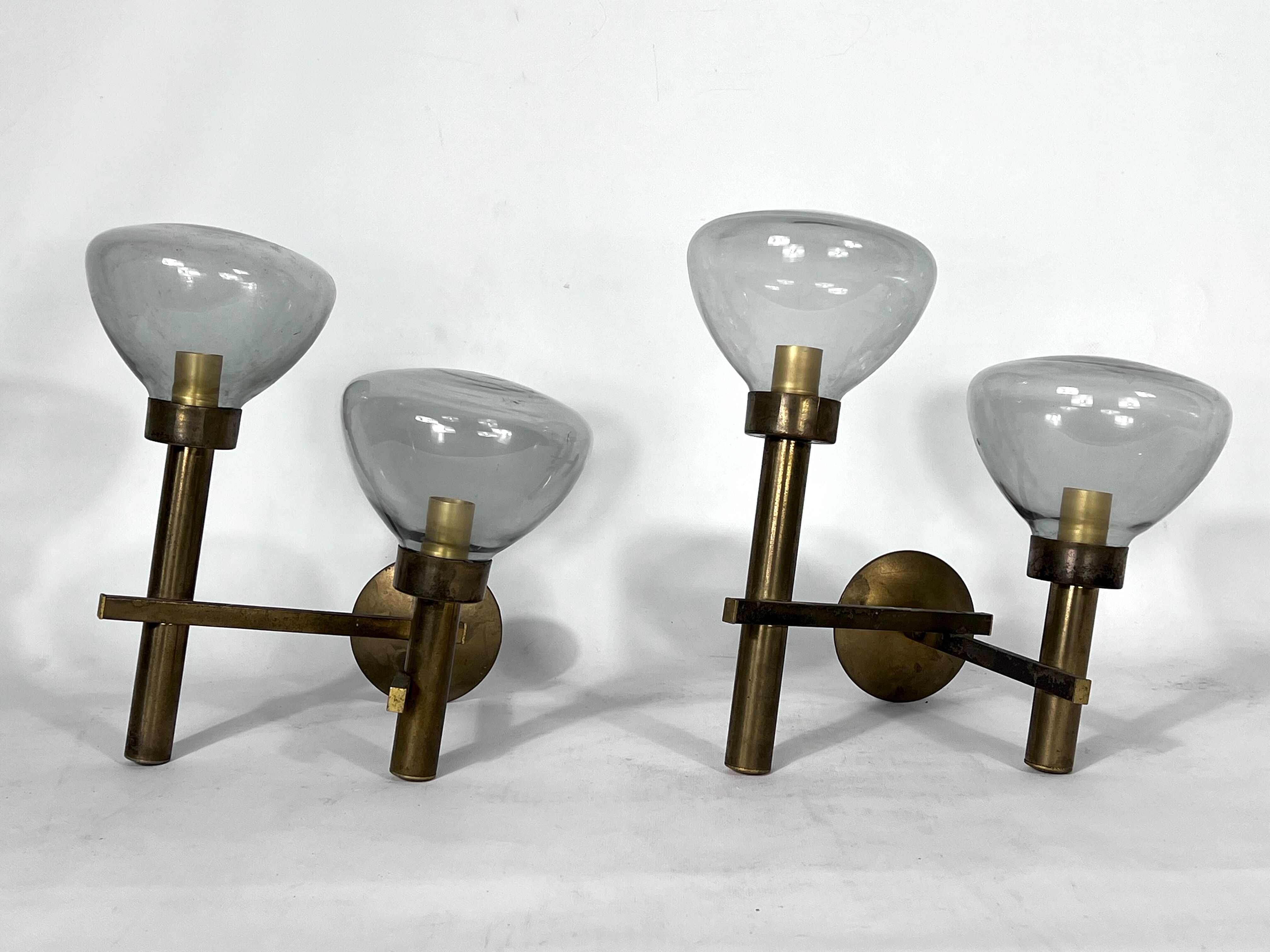 Pair of brass and glass sconces by Sciolari. Italian modern from 70s