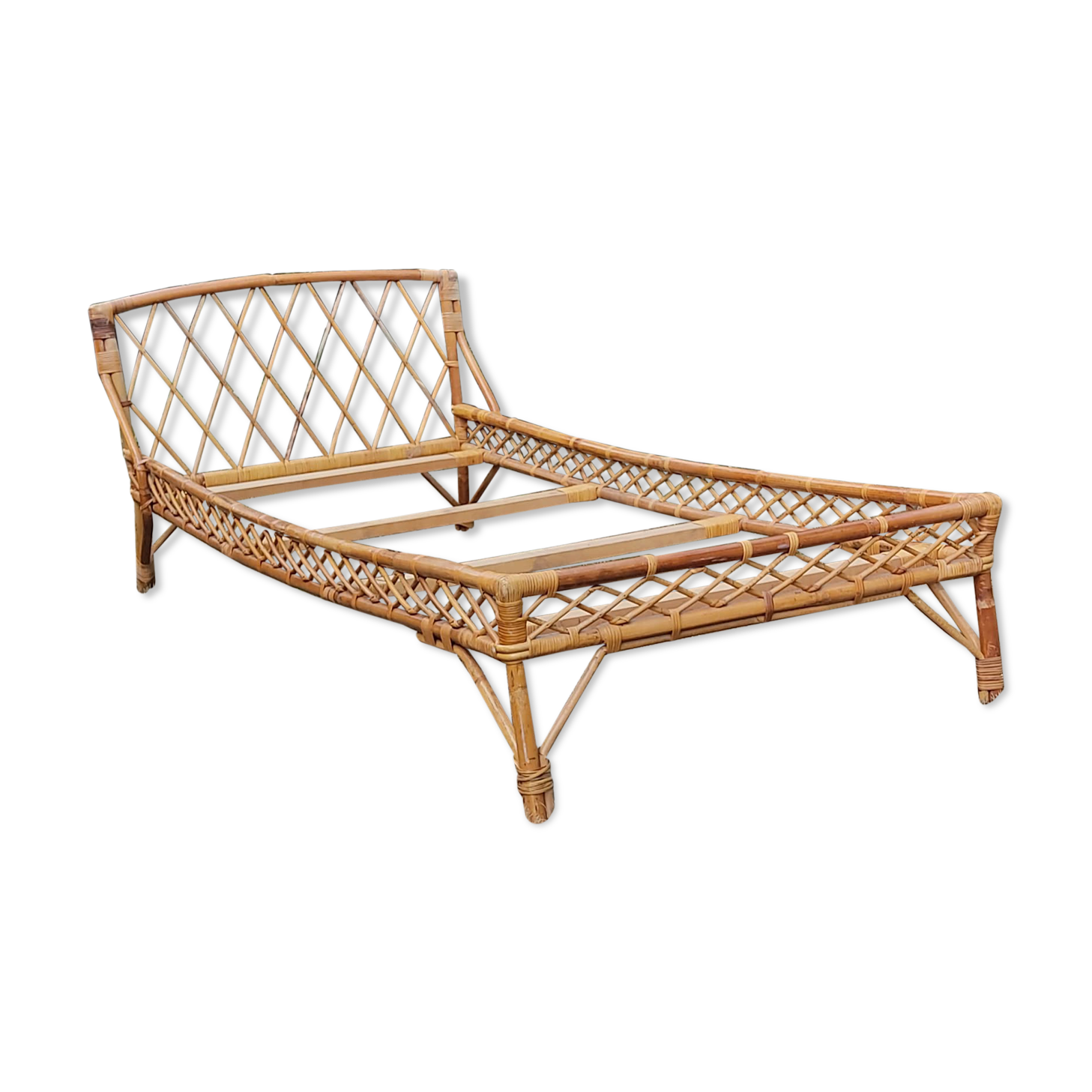 Rattan bed 1 place, 60s