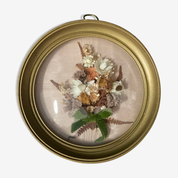 Cadre miniature fleurs séchées XXème