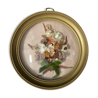 Old miniature frame dried flowers XXth
