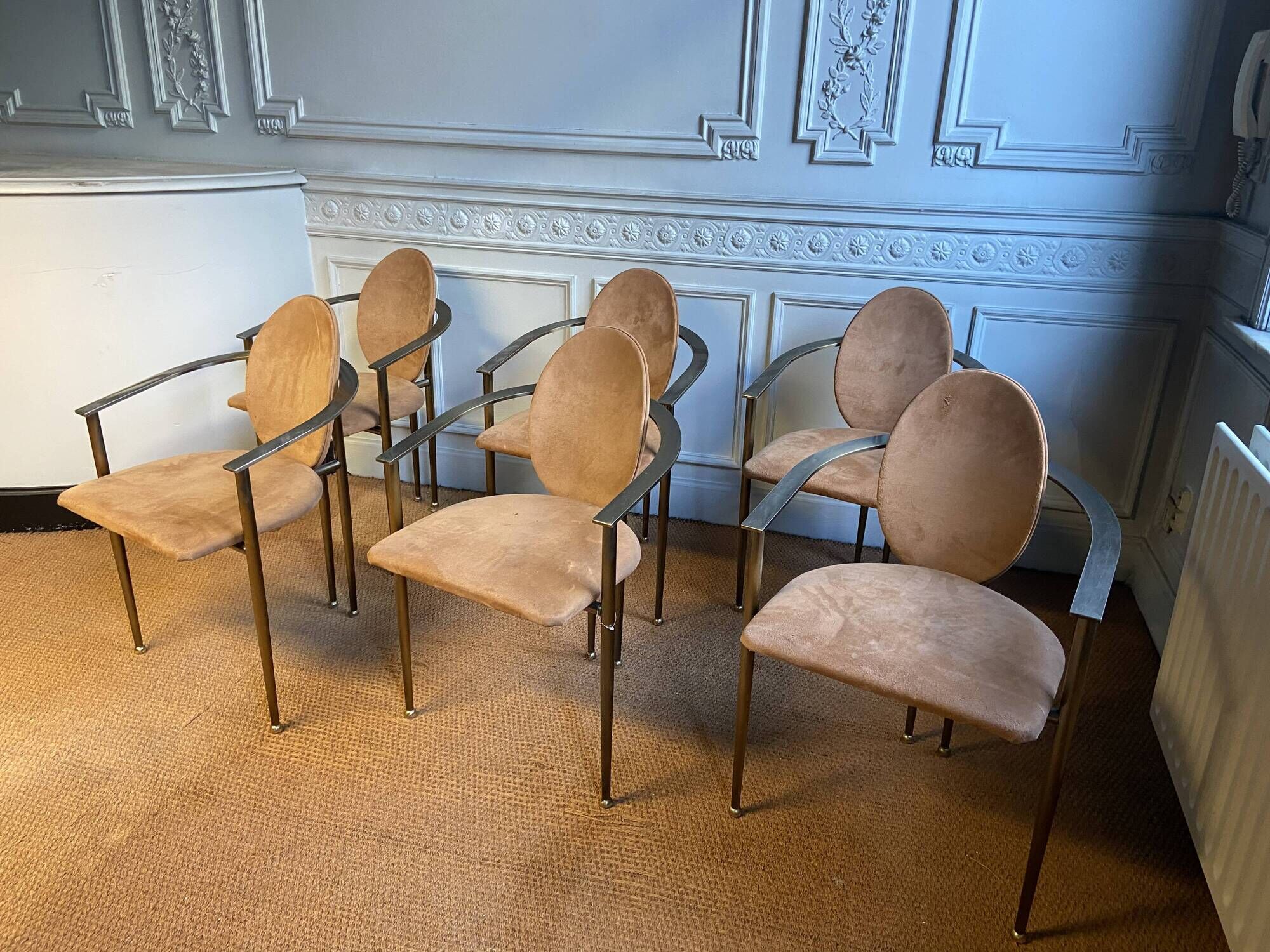 Lot de 6 chaises en métal cuivré et Nubuck de Starck pour Belgo Chrom
