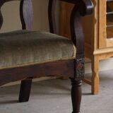 Hand-carved oak and velvet armchair, Danish furniture maker, Art Nouveau, 1939