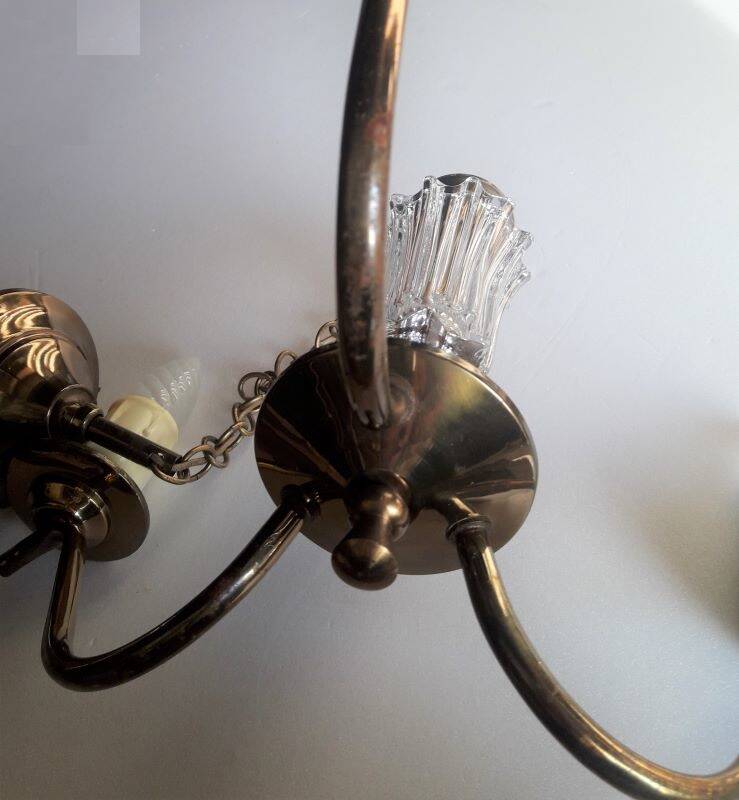 Chandelier 1950, 1960 3 lights gold metal and glass