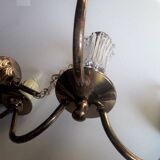 Chandelier 1950, 1960 3 lights gold metal and glass