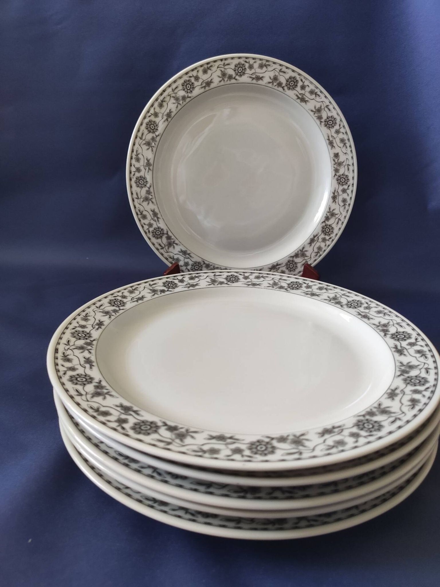 Set of 6 dinner plates and 4 dessert plates, made of porcelain.