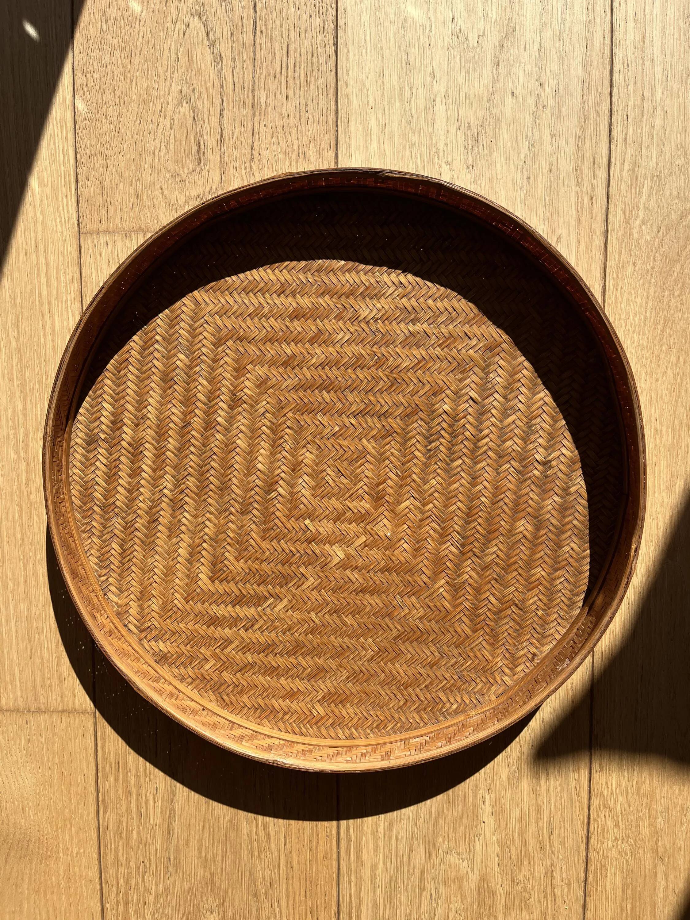 Antique tray made of woven bamboo