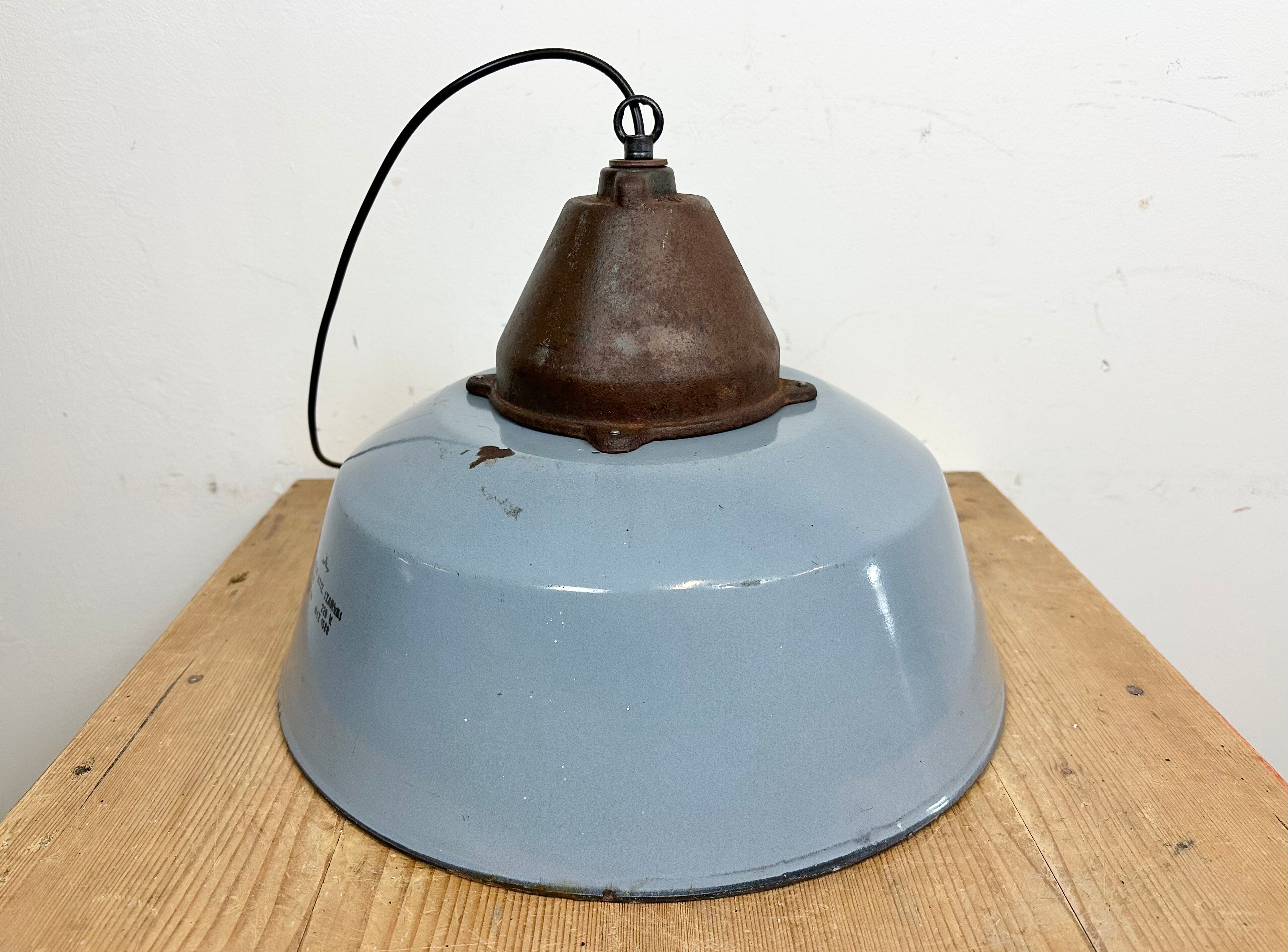 Industrial Grey Enamel and Cast Iron Pendant Light, 1960s