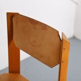 Set of 4 dining chairs elm wood cognac leather