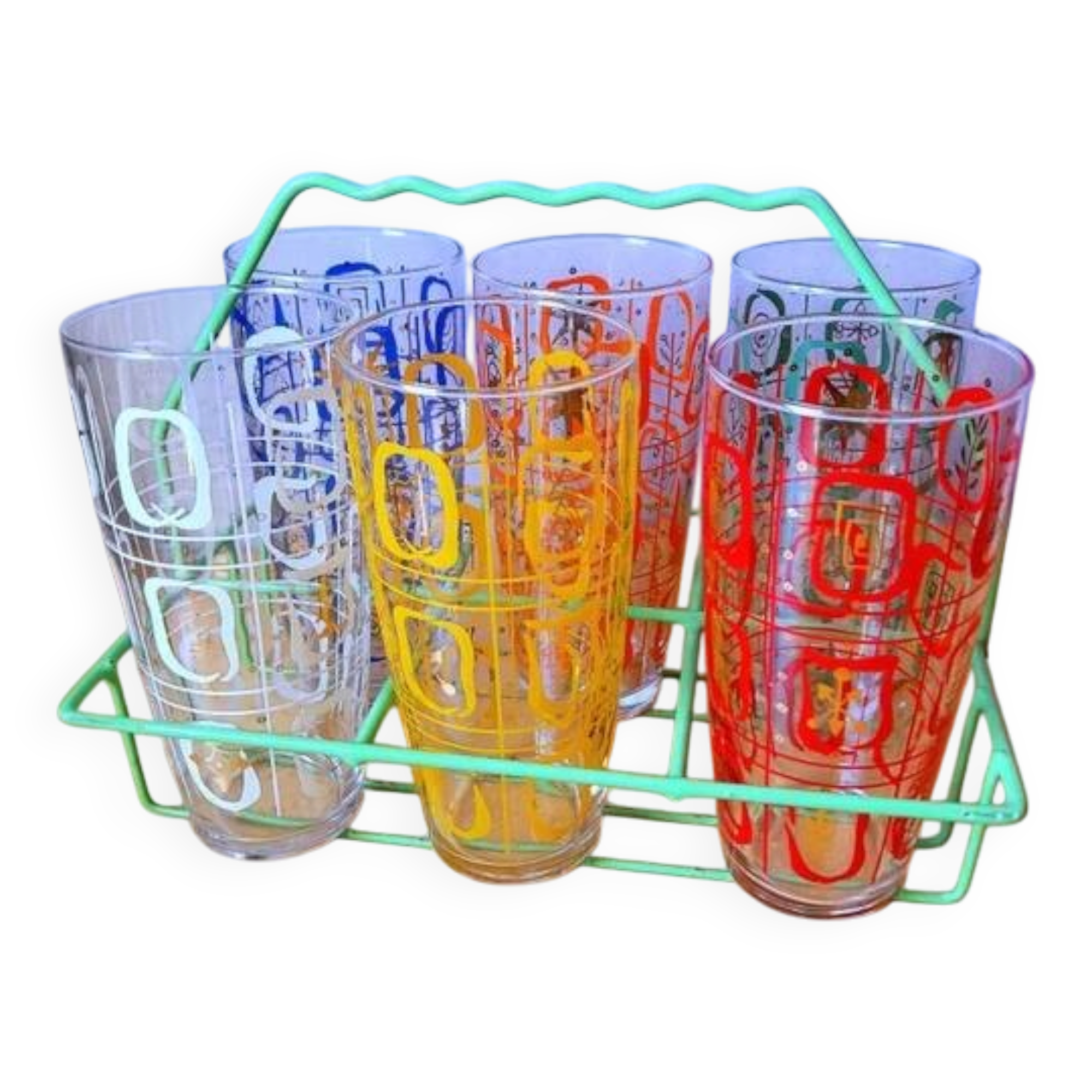 Set of 6 Screen-Printed Glasses 1960