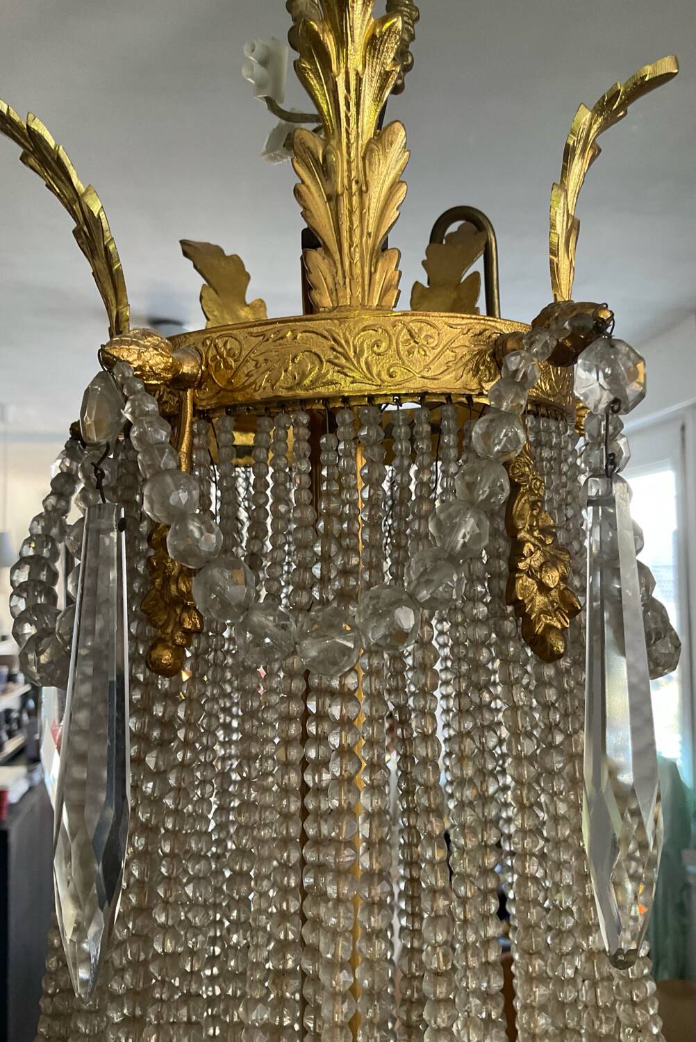 Large 19th century Empire Montgolfière chandelier in bronze and crystal