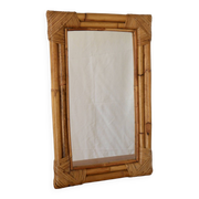 Miroir en rotin et bambou rectangulaire années 60-70