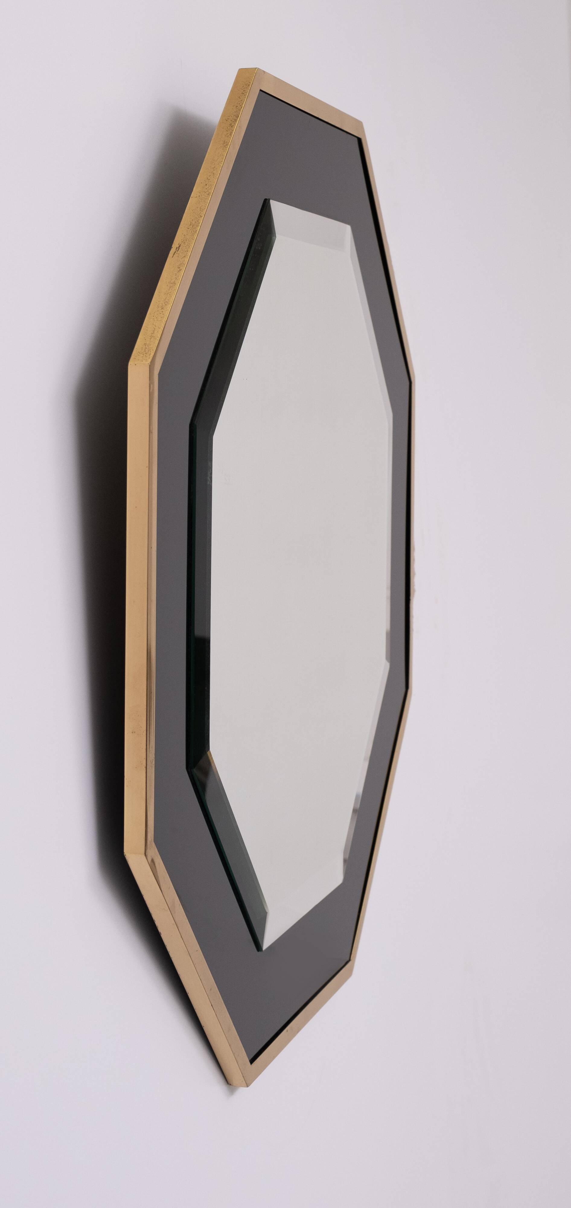 Octagonal Mirror frame in brass 1970s