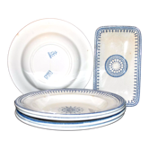 Série de 5 assiettes creuses et ravier Alhambra en faïence de Clairefontaine Terre de Fer 1895