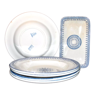 Series of 5 hollow plates and Alhambra ravier in earthenware of Clairefontaine Terre de Fer 1895