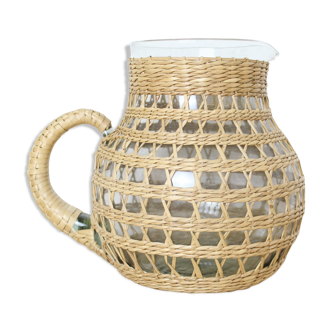 Wicker/rattan pitcher and glass