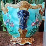 Old Cache Pot Barbotine Decor Warbler Bird Flowers Onnaing