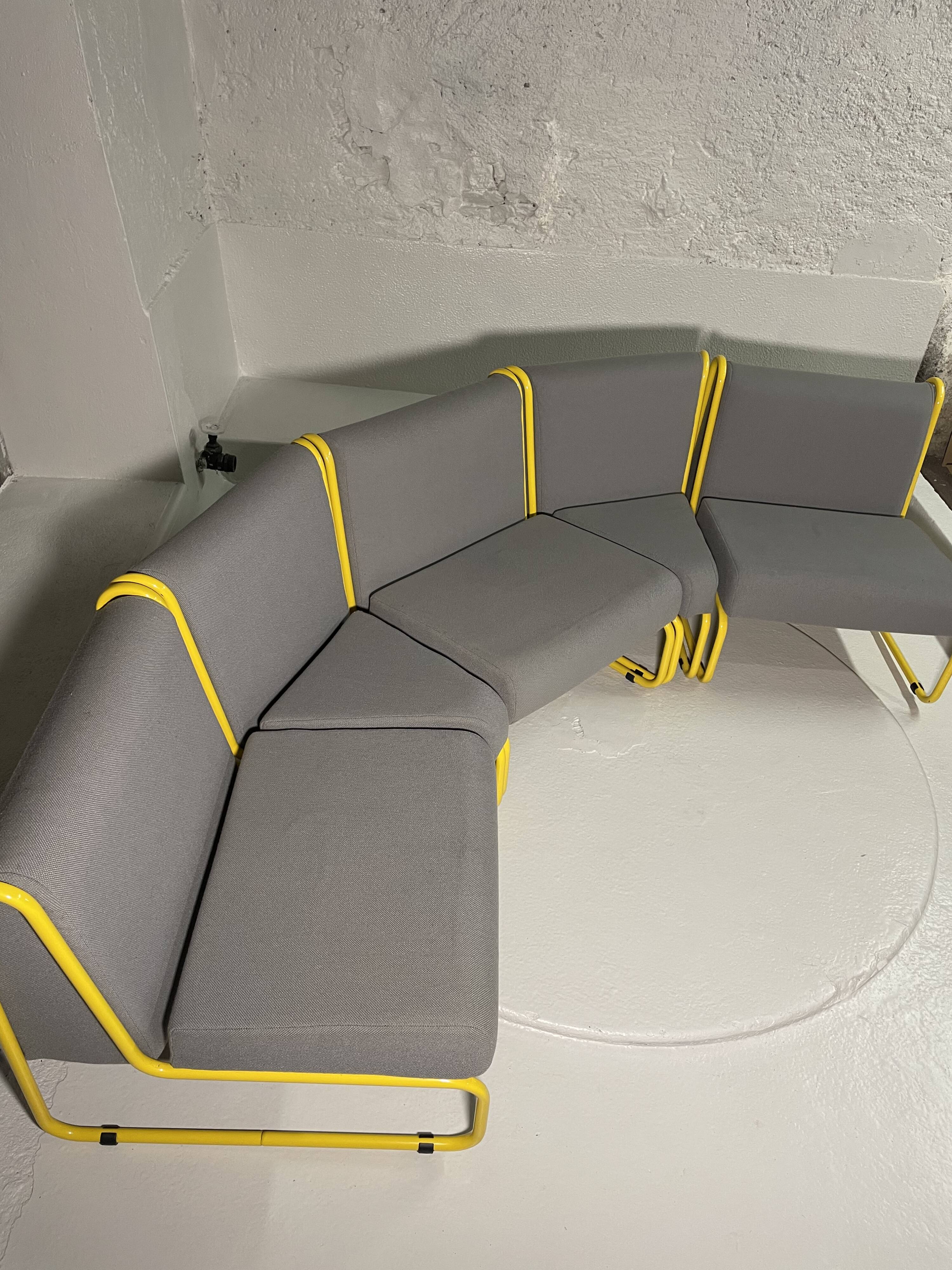Modular tubular bench in yellow & grey fabric