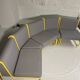 Modular tubular bench in yellow & grey fabric
