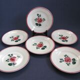 6 assiettes plates décor à la rose bagatelle en faïence de sarreguemines