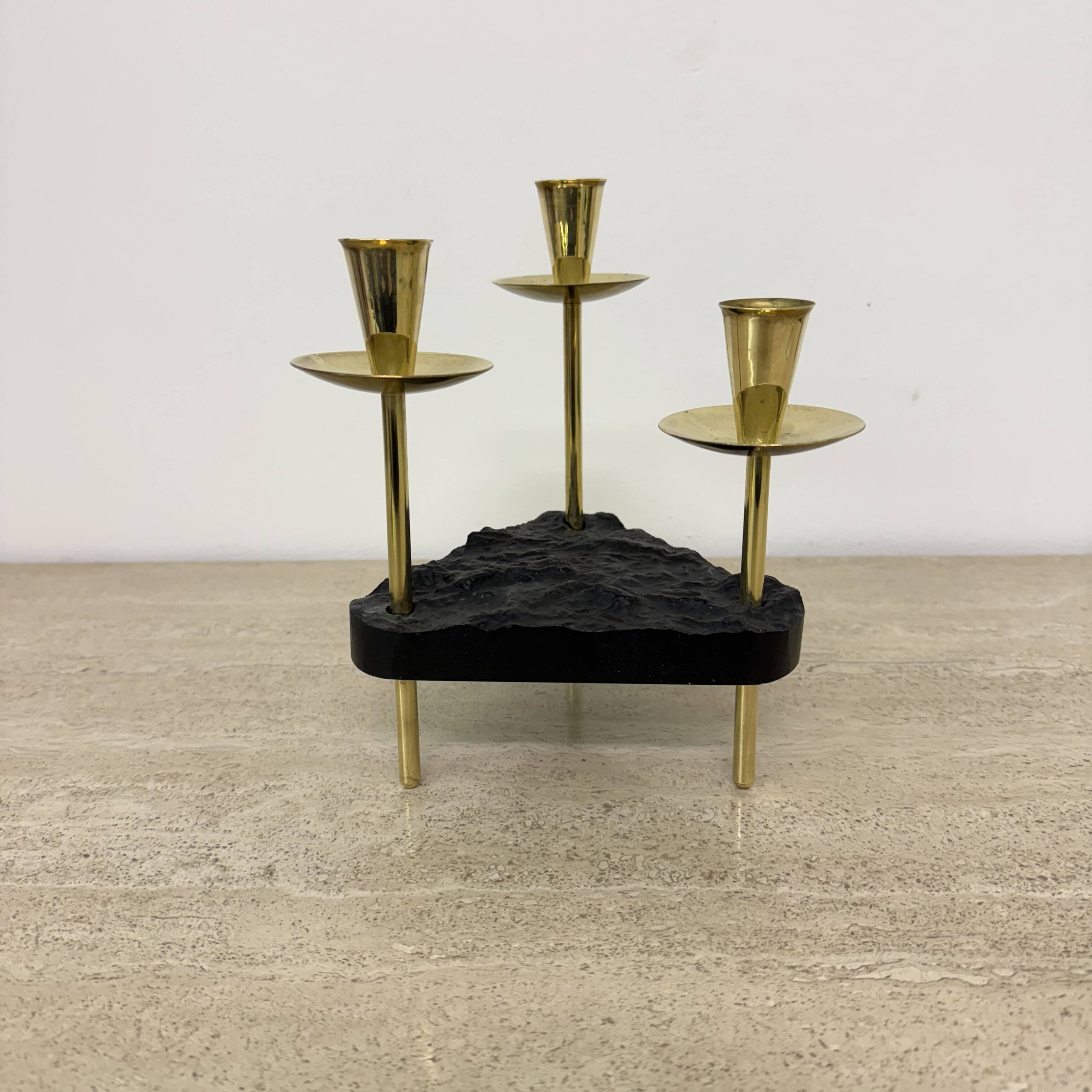 Mid century candle holder brass and lucite , 1970s