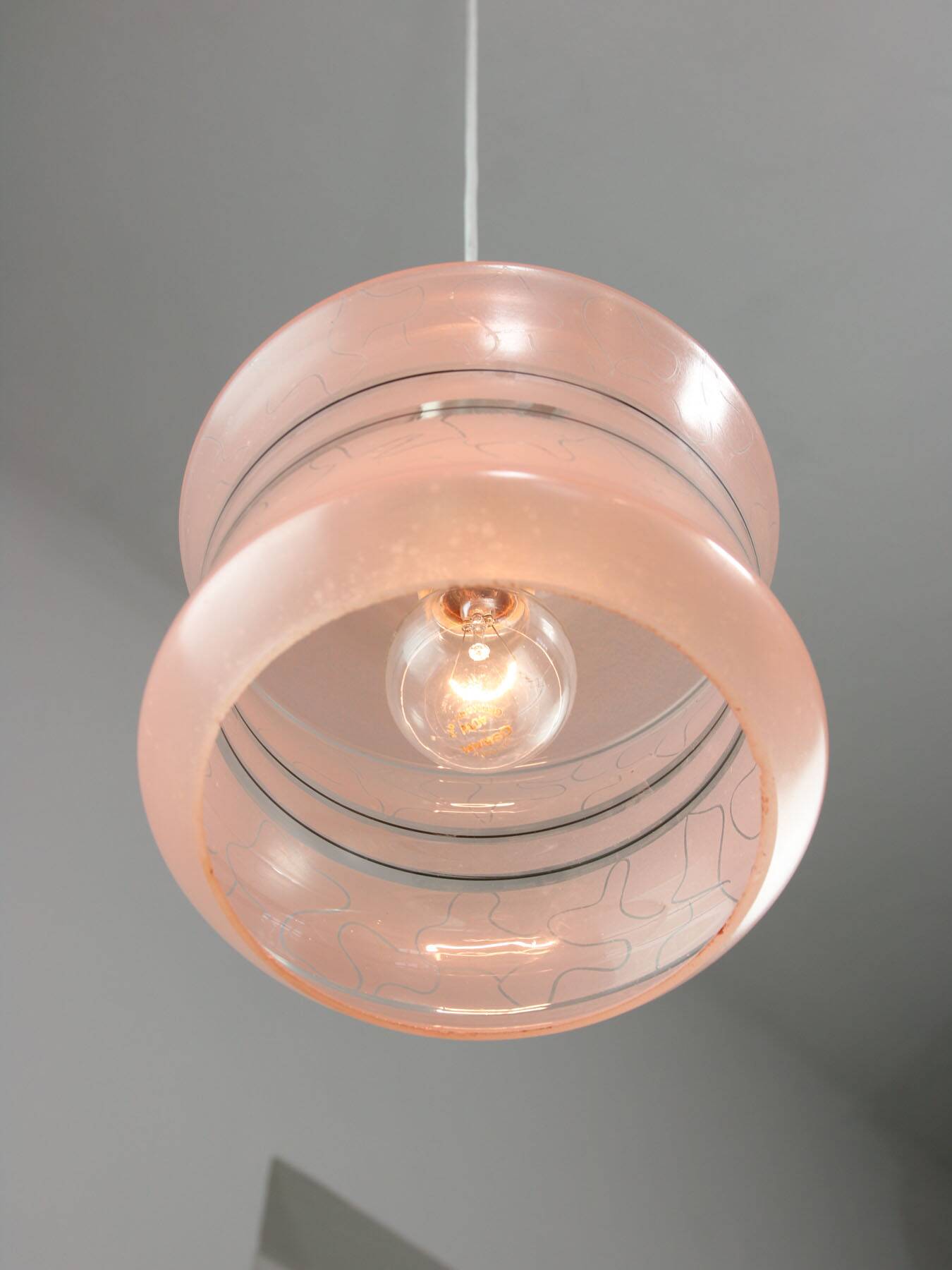 Vintage Italian Chrome and Pink Glass Pendant Lamp